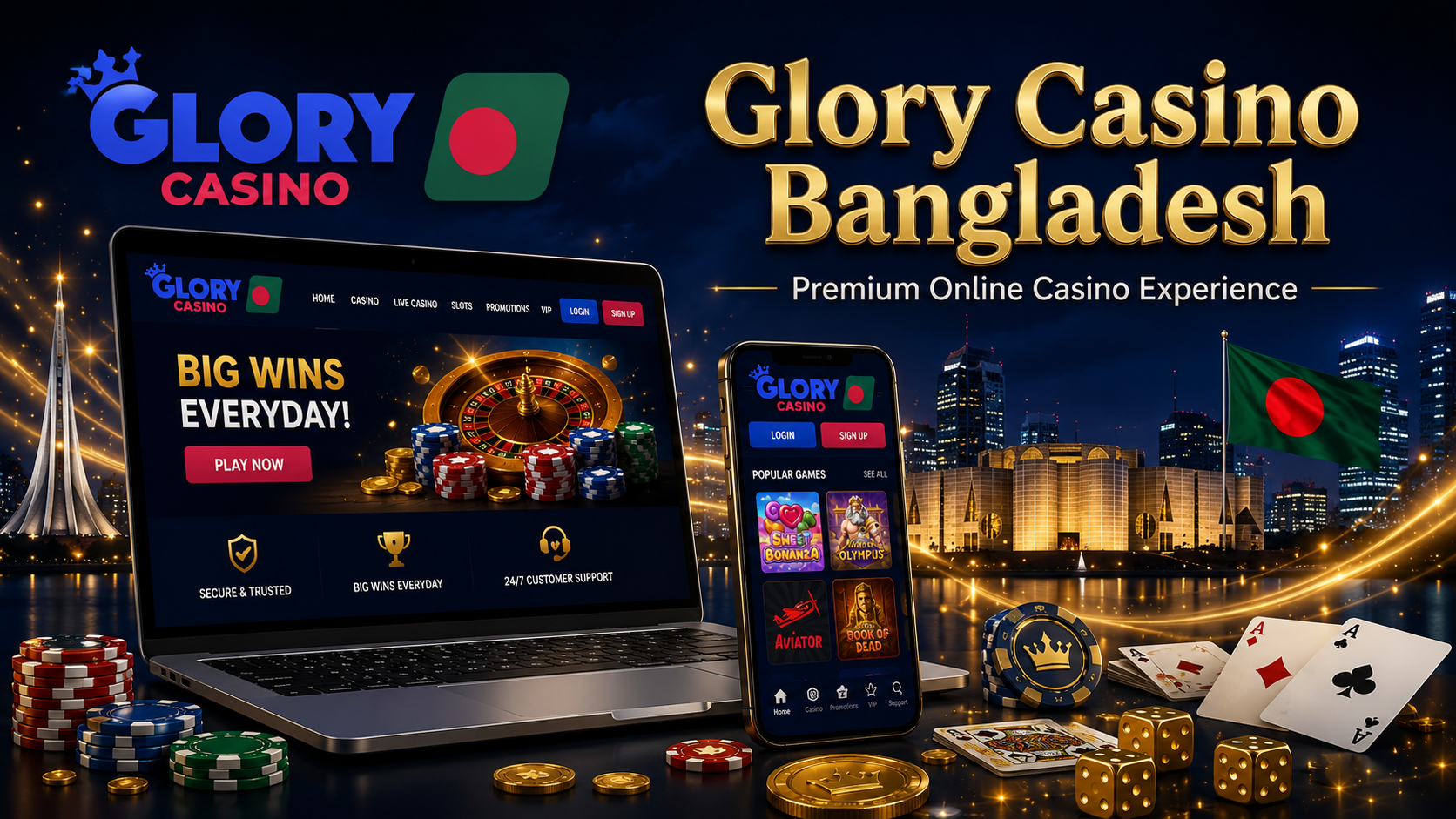 Glory Casino Bangladesh online casino homepage with welcome bonus